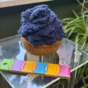 Handmade Blue and Brown Crochet Succulent